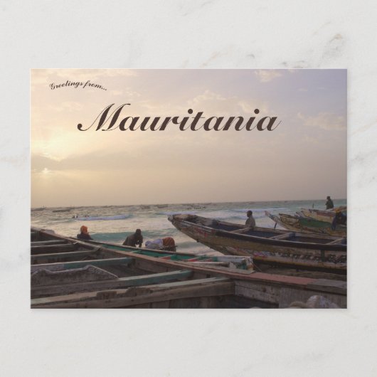 ヌアクショット・モーリタニアのビーチでボート ポストカード (正面)