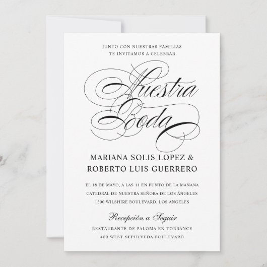 ヌエストラスペインのボダブランコイネグロカリグラフィ 招待状 (正面)