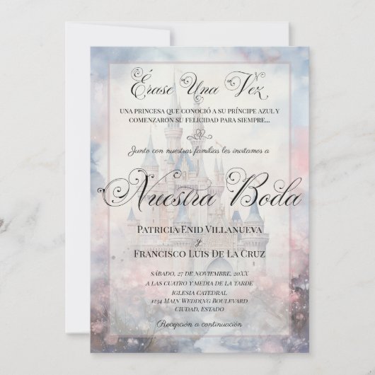 ヌエストラスペインのボダ童話の城の結婚城 招待状 (正面)