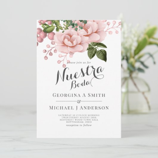 ヌエストラボダインビタシオン – 赤面ピンクローゼブーケ 招待状 (スタンド正面)