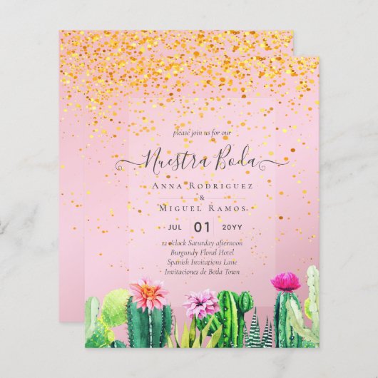 ヌエストラボダカクティフィエスタスペインのウェディング招待 (正面/裏面)