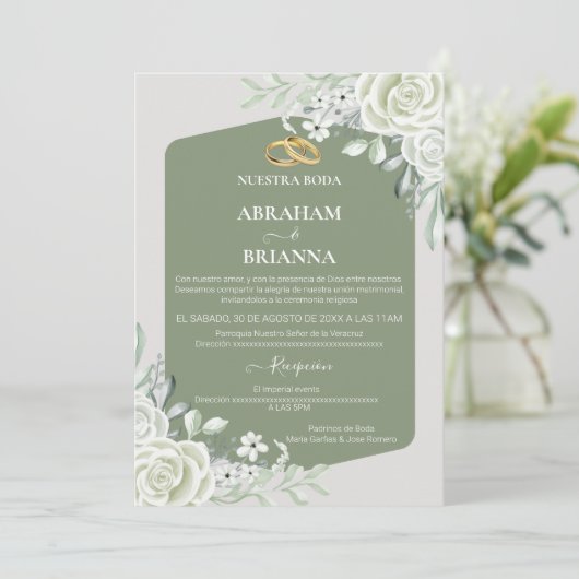 ヌエストラボダグリーンセージフローラ結婚式招待状 招待状 (スタンド正面)