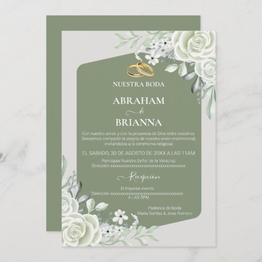 ヌエストラボダグリーンセージフローラ結婚式招待状 招待状 (正面/裏面)