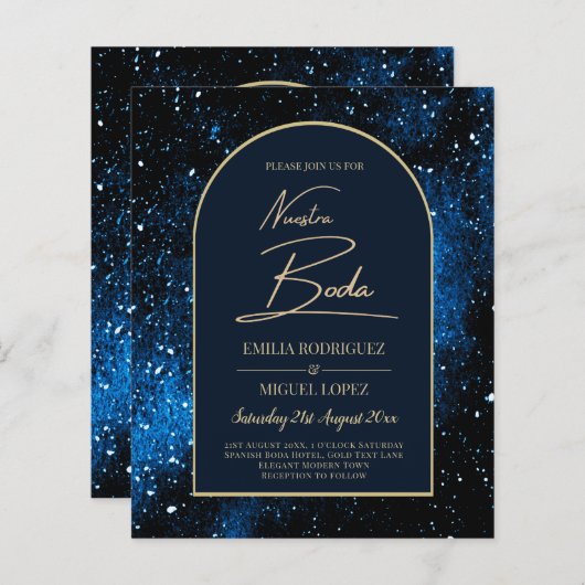 ヌエストラボダスターリーナイトネイビーブルー金ゴールド招待状 (正面/裏面)