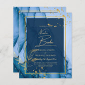 ヌエストラボダネイビーブルー金ゴールドインク結婚式の招待 (正面/裏面)