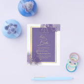 ヌエストラボダパープル金ゴールド結婚ズラベンダー招待状 チラシ (シングル)