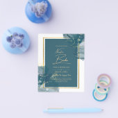 ヌエストラボダピーコックブルー金ゴールド結婚式の招待 チラシ (シングル)