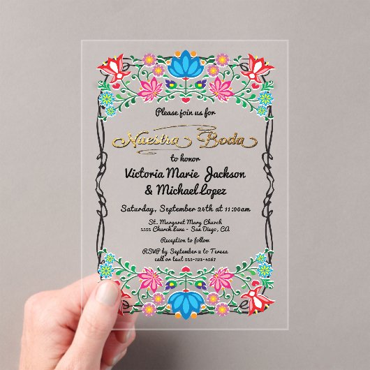 ヌエストラボダフォークアートメキシカンフィエスタパーティー アクリル招待状 (インサイチュ (ポータブル))