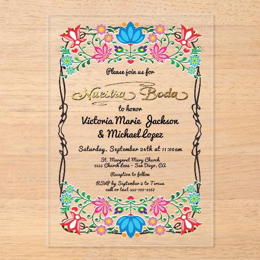 ヌエストラボダフォークアートメキシカンフィエスタパーティー アクリル招待状 (正面)