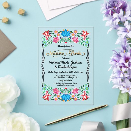 ヌエストラボダフォークアートメキシカンフィエスタパーティー アクリル招待状 (インサイチュ (ウェディング))