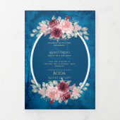 ヌエストラボダブルガンディブルーフローラ結婚式の招待 三つ折り招待状 (カバー)