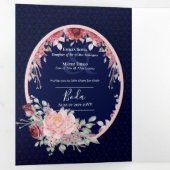 ヌエストラボダブルガンディブルーフローラ結婚式の招待 三つ折り招待状 (内部最初)