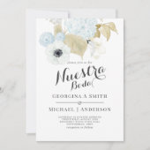 ヌエストラボダブルーホワイトスペインのフローラ結婚ズ 招待状 (正面)