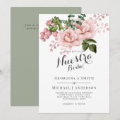 ヌエストラボダ赤面ピンクローズスペインのズ結婚ズ 招待状 (正面/裏面)