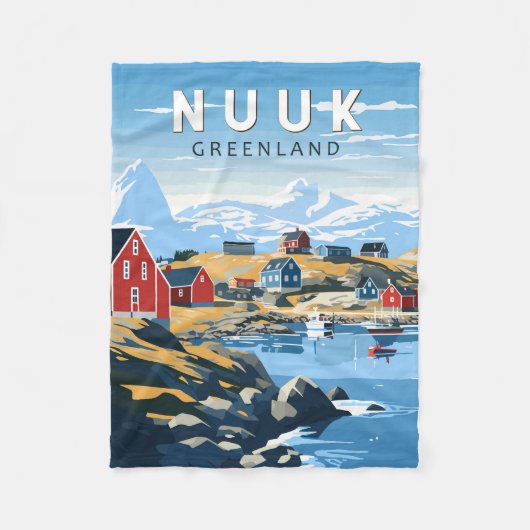 ヌックグリーンランドトラベルアートヴィンテージ フリースブランケット (正面)