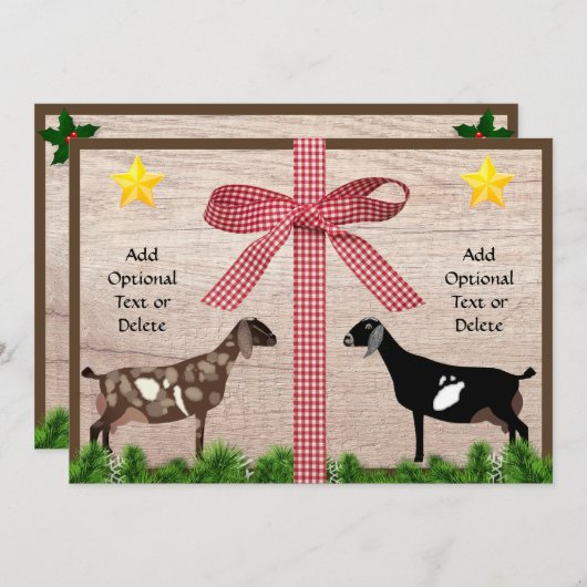 ヌビアの乳素朴山羊のクリスマス挨拶 シーズンカード (正面/裏面)