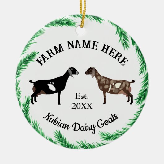 ヌビアパーソナライズされた乳製品ヤギ松リース セラミックオーナメント (正面)