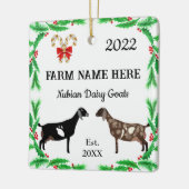 ヌビアパーソナライズされた酪農ヤギ農場クリスマス セラミックオーナメント (左)