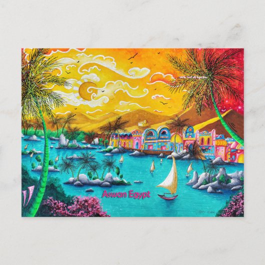 ヌビアンビレッジアスワンエジプト旅行ポップ・アートのアートハガキ ポストカード (正面)