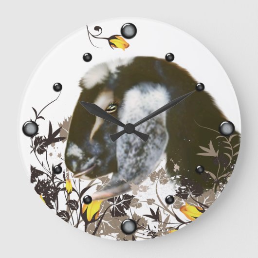 ヌビアンヤギポートレート絵を描のフローラウォールクロック ラージ壁時計 (正面)