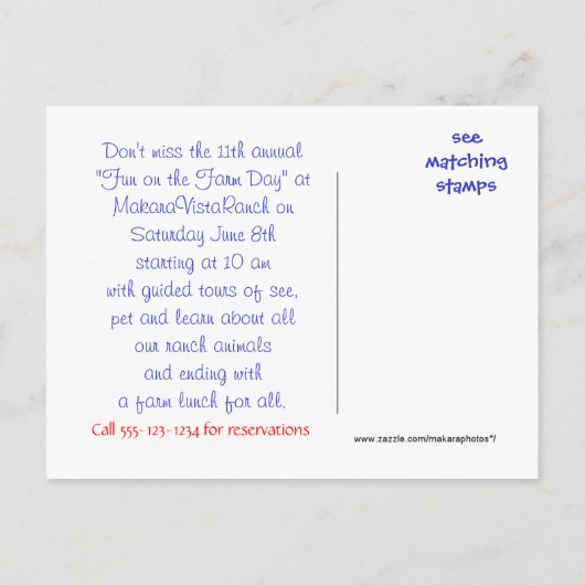 ヌビアンヤートファームデイ招待状カスタマイズ- インビテーションポストカード (裏面)