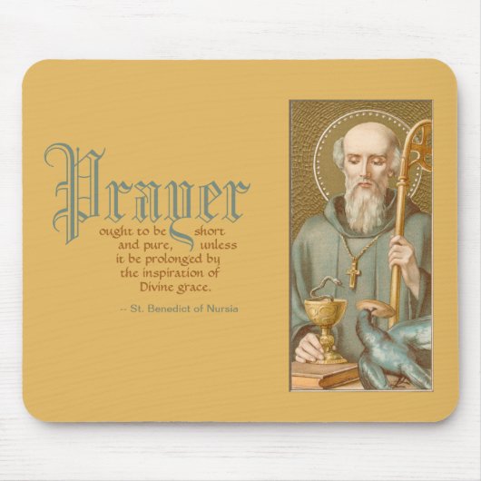 ヌルシアの聖ベネディクト（JM 07; 祈りに関する引用） マウスパッド (正面)