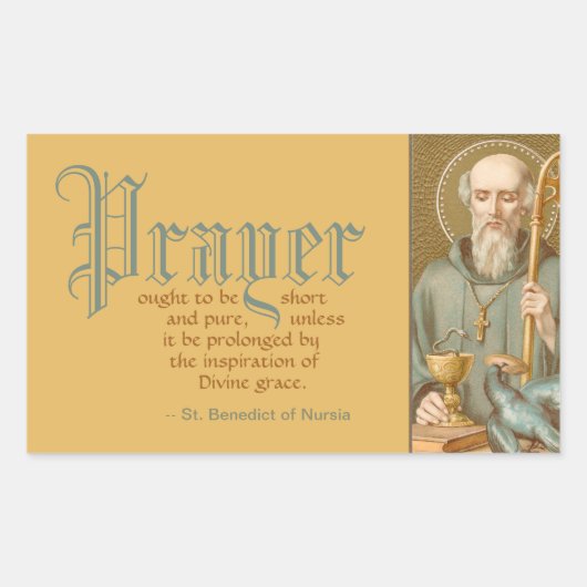 ヌルシアの聖ベネディクト(JM 07;祈りの言葉引用文) 長方形シール (正面)