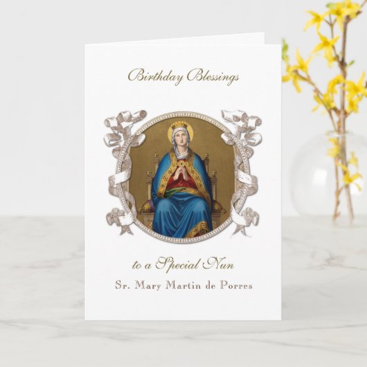 ヌンス誕生日恵みお祝いヴァージンメアリーカ カード (黄色い花)