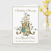 ヌンス誕生日恵みお祝いヴァージンメアリー カード (黄色い花)