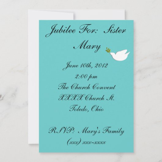 ヌンス25thジュビリー招待状ティール(緑がかった色)フローラデザイン 招待状 (裏面)