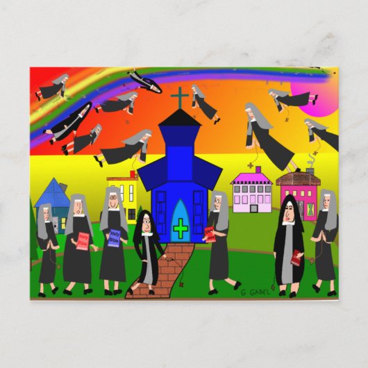 ヌンズ飛んでいるヌンズお洒落アート ポストカード (正面)