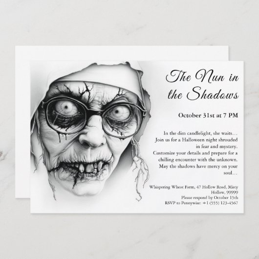 ヌン不気味ハロウィーン招待状の難しい宗教 招待状 (正面/裏面)