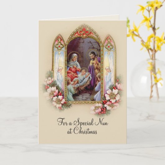 ヌン出生伝統的クリスマス神聖な家族 カード (黄色い花)