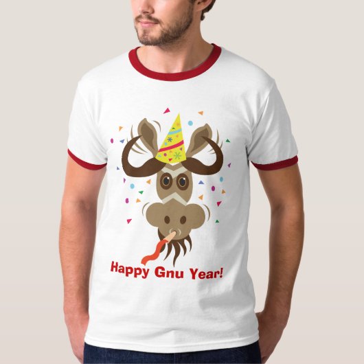ヌーのStuff_Partier Gnu_Happyのヌー年! Tシャツ (正面)