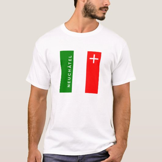ヌーシャルの地域のスイス連邦共和国のスイスの旗の文字 Tシャツ (正面)