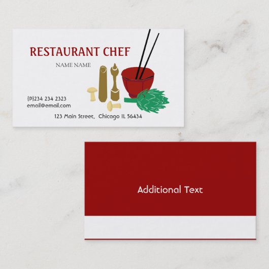 ヌードル赤いアジアボールのチョップは料理用を付けます 名刺 (正面/裏面)