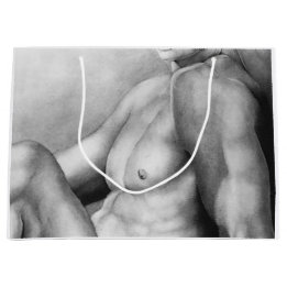 ヌード男性へオスのボディビルダーエレガントアート ラージペーパーバッグ