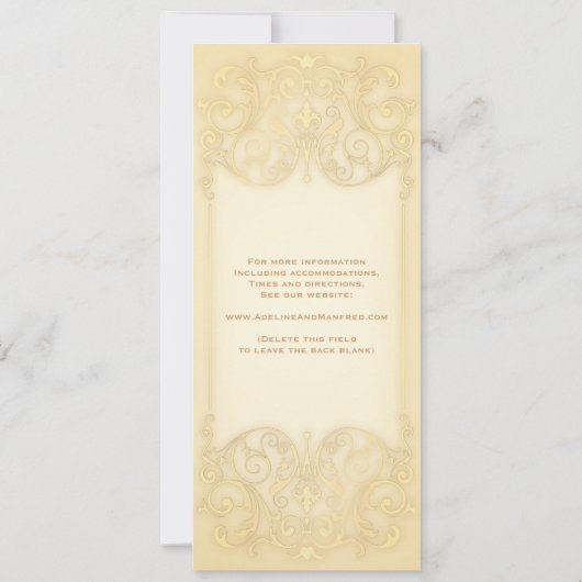 ヌーベル・ヴィクトリアン:ペールゴールドのファンシーな結婚式のご案内 セーブザデート (裏面)