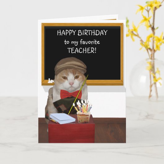 ネおもしろいコのセーターアーガイル誕生日先生 カード (黄色い花)