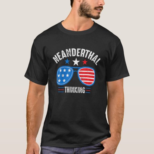 ネアンダ考えるタールおもしろいタールのアメリカ国旗 Tシャツ (正面)