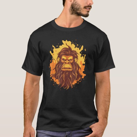 ネアンデルタラーの炎とサル顔 Tシャツ (正面)