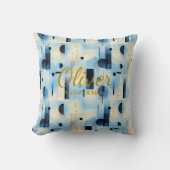 ネイチャーズウィスパー – ブルー&クリームジオメトリアクセント クッション (正面)