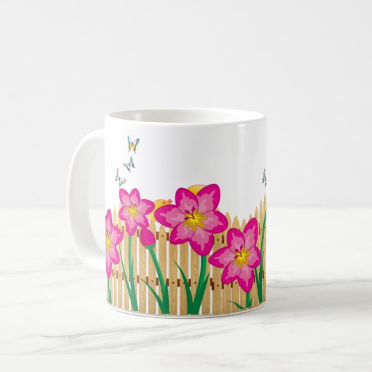 ネイチャーズガーデンピンクの花 – エレガントフローラ コーヒーマグカップ (正面左)