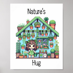 ネイチャーズハグ かわいい植物愛好家のピクセルアート ポスター