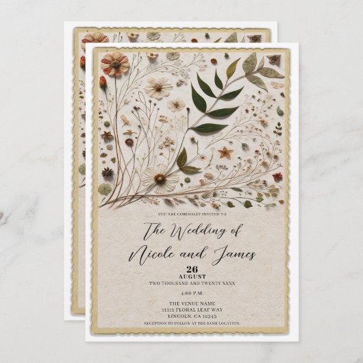 ネイチャー美しい植物花葉と結婚s 招待状 (正面/裏面)