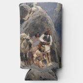 ネイティブアメリカンのアイコン：アパッチの戦士たち、米騎兵隊 スリム缶クーラー (正面)