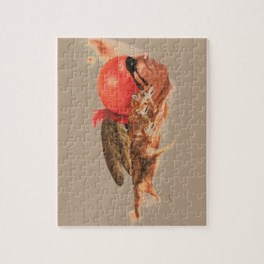 ネイティブアメリカンのオオカミの一族のチェロキーインドの戦士 ジグソーパズル (縦)