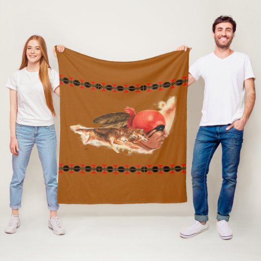 ネイティブアメリカンのオオカミの一族のチェロキーインドの戦士 フリースブランケット (インサイチュ)