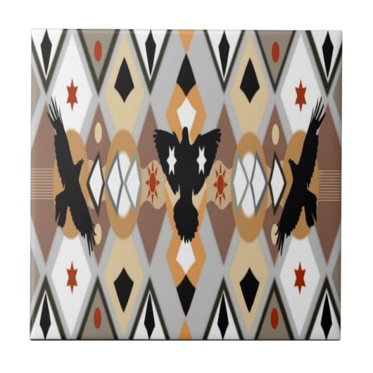 ネイティブアメリカンのカラスのタイル タイル (正面)