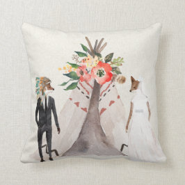 ネイティブアメリカンのキツネの新郎新婦 クッション